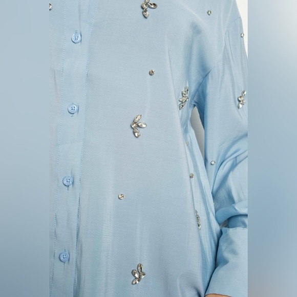 NWT EMERY Rhinestone Embellished Long Sleeve Shirt | Blue - Picture 7 of 7